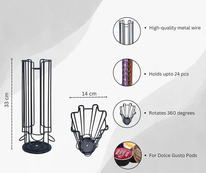Coffee Capsule Holder Compatible with Dolce Gusto Pods (24Pcs) Coffee Pod Stands Rotating Coffee Pod Rack