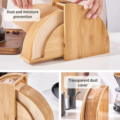 Bamboo Coffee Filter Holder Coffee Paper Storage Rack Renewable Stand Coffee Filter Paper Container Stand