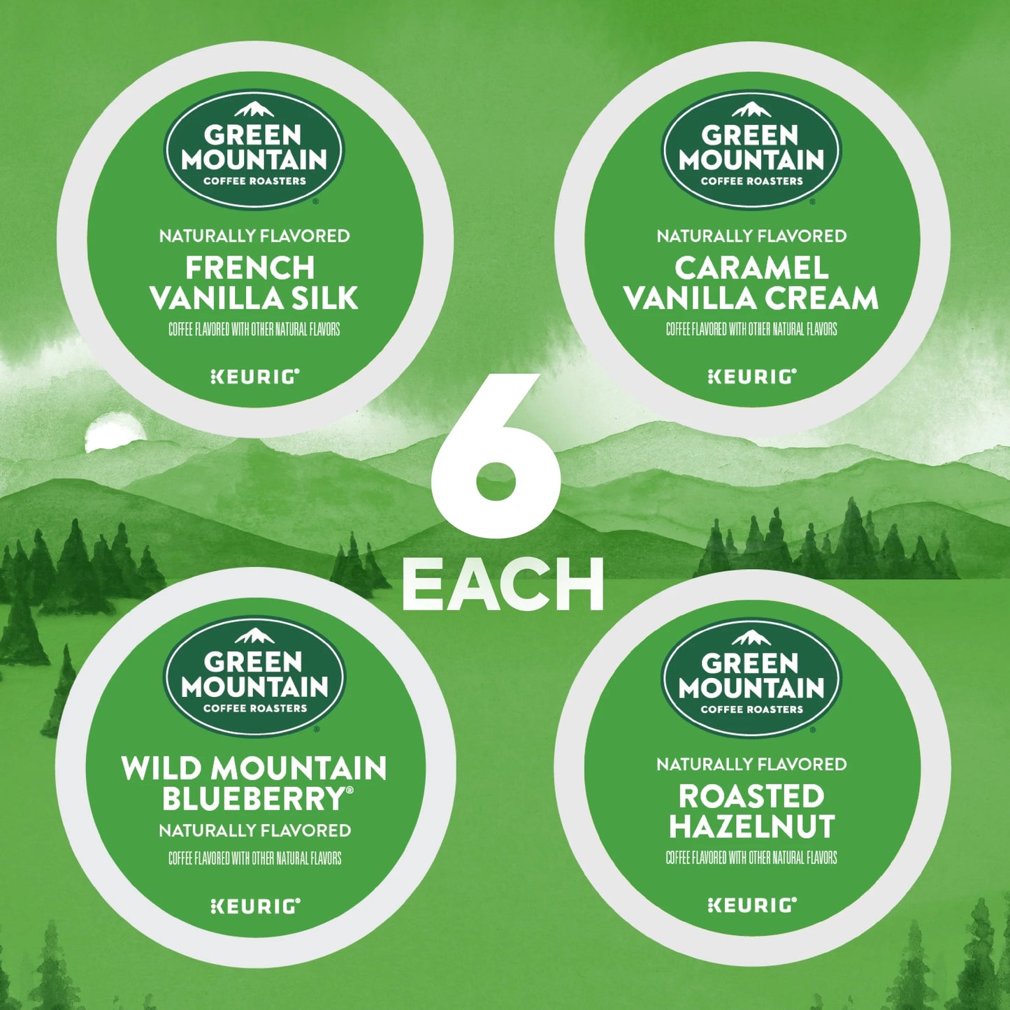 , Flavored Coffee Variety Pack Light Roast K-Cup Coffee Pods, 24 Count