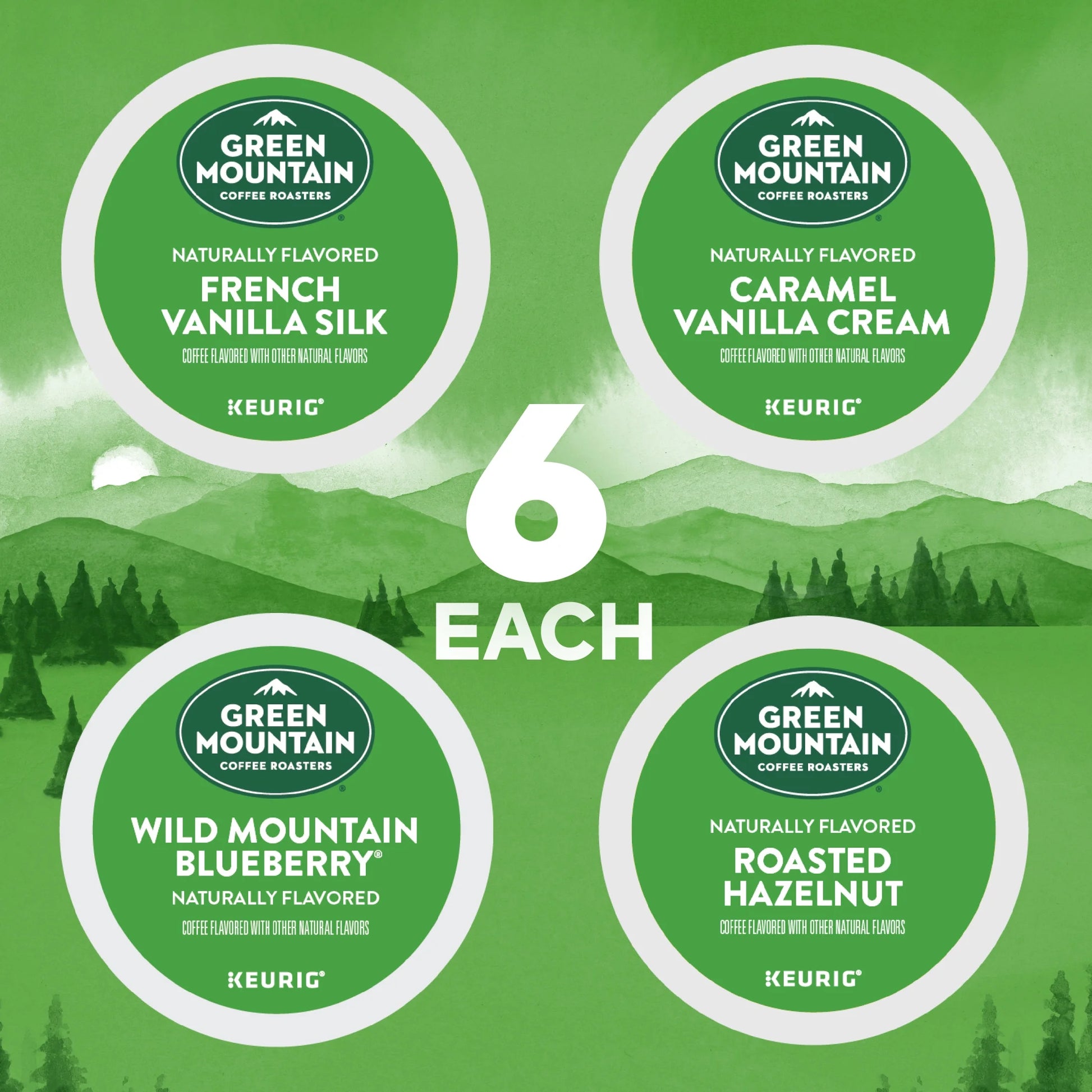 , Flavored Coffee Variety Pack Light Roast K-Cup Coffee Pods, 24 Count