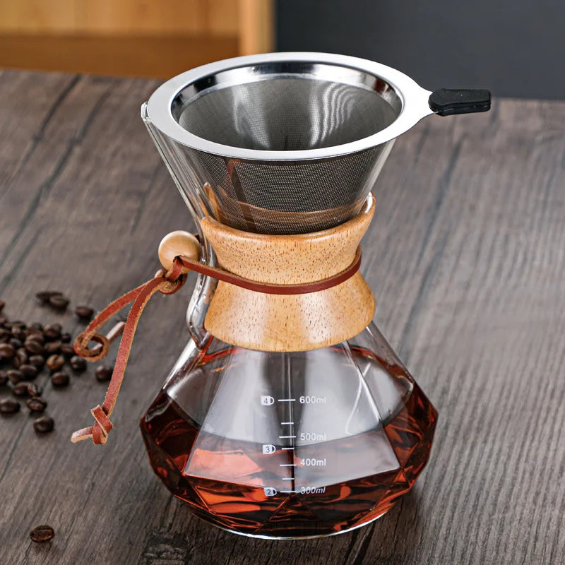 Diamond-Shaped Hand Brewed Coffee Pot Sharing Pot Drip Pot Coffee Filter Cup Glass Coffee Percolator