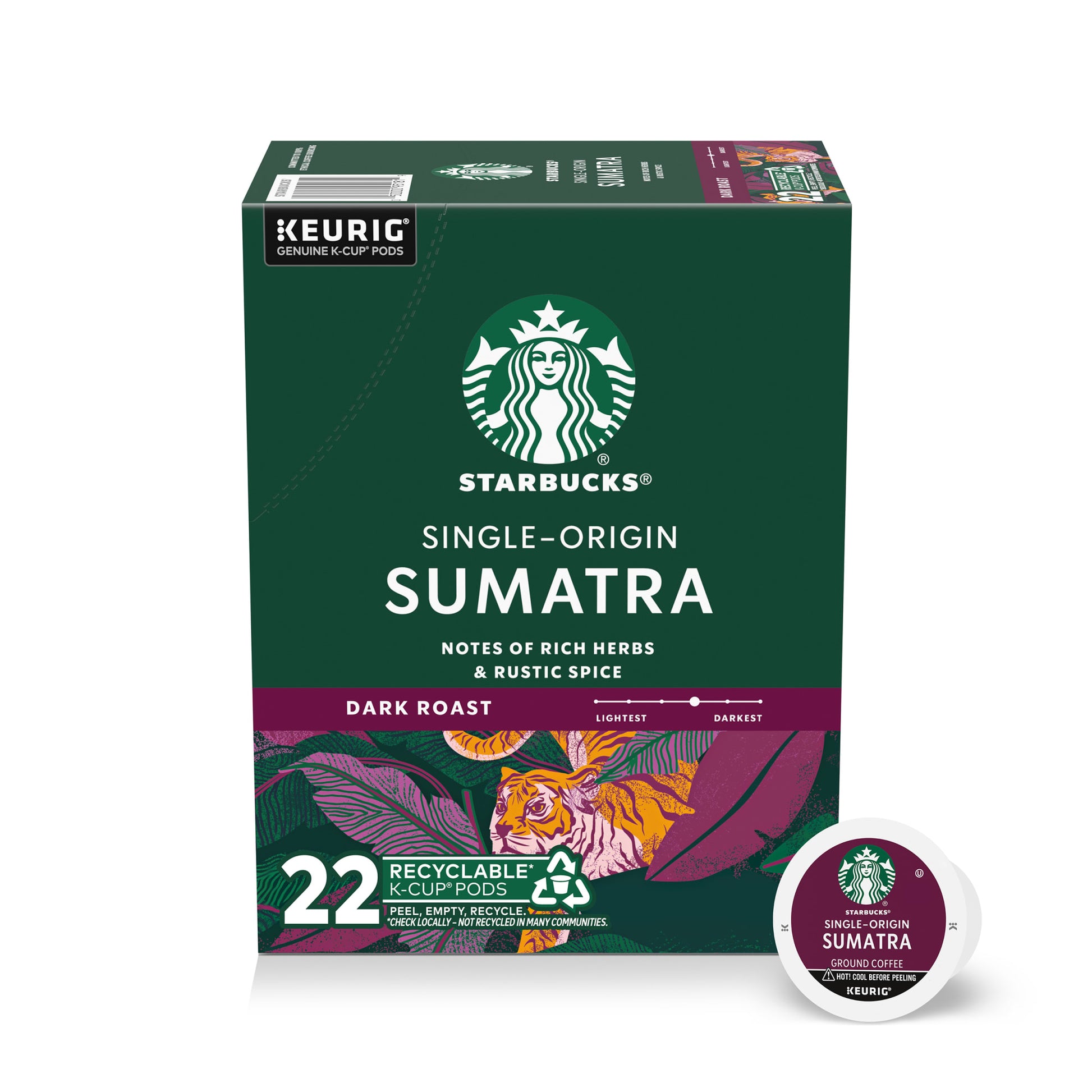 Starbucks Sumatra, Hot or Iced Coffee, Dark Roast K-Cup Coffee Pods, 22 Count​