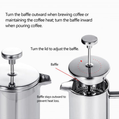350Ml/800Ml/1000Ml French Press Coffee Maker Stainless Steel Double Walled Insulated Coffee Maker Pot Coffee Maker Coffee Pot