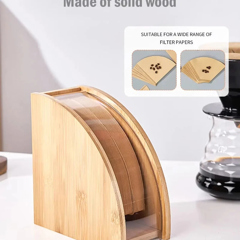 Bamboo Coffee Filter Holder Coffee Paper Storage Rack Renewable Stand Coffee Filter Paper Container Stand