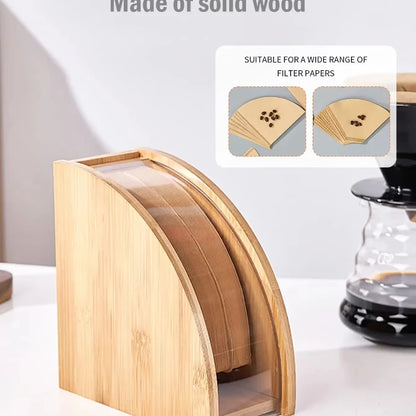 Bamboo Coffee Filter Holder Coffee Paper Storage Rack Renewable Stand Coffee Filter Paper Container Stand