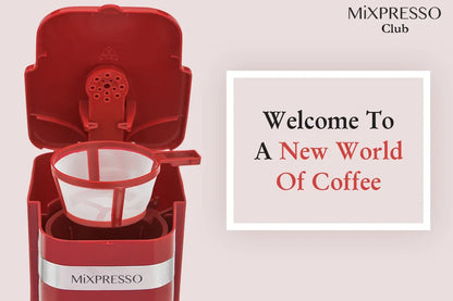 Personal Single-Serve Coffee Maker & 14Oz Travel Mug, Drip Small Coffee Maker & Tumbler, Auto Shut off & Reusable Filter, Red Coffee Maker Compatible with Coffee Grounds