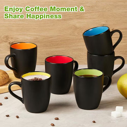 6 Pack Porcelain Coffee Mugs Set, 12 Oz. Ceramic Coffee Mugs, Matte Black Coffee Mug, Restaurant Cups for Coffee, Tea