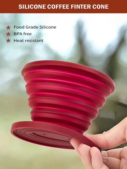 Collapsible Coffee Filter Rubber Coffee Maker Reusable Portable Camping Coffee Dripper for Hiking, Camping, Home, Office