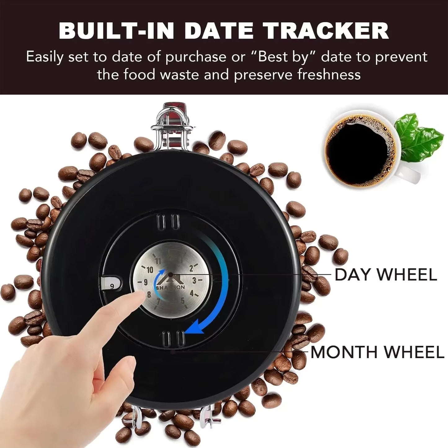 1800Ml Coffee Canister Airtight 22Oz Coffee Container Stainless Steel Coffee Bean Storage Container with Scoop for Beans Black