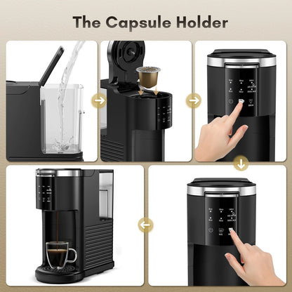 Coffee Maker 2-In-1 Single Serve Coffee Machine, for K-Cup Coffee Capsule Pod, Ground Coffee Powder Brewer, Black
