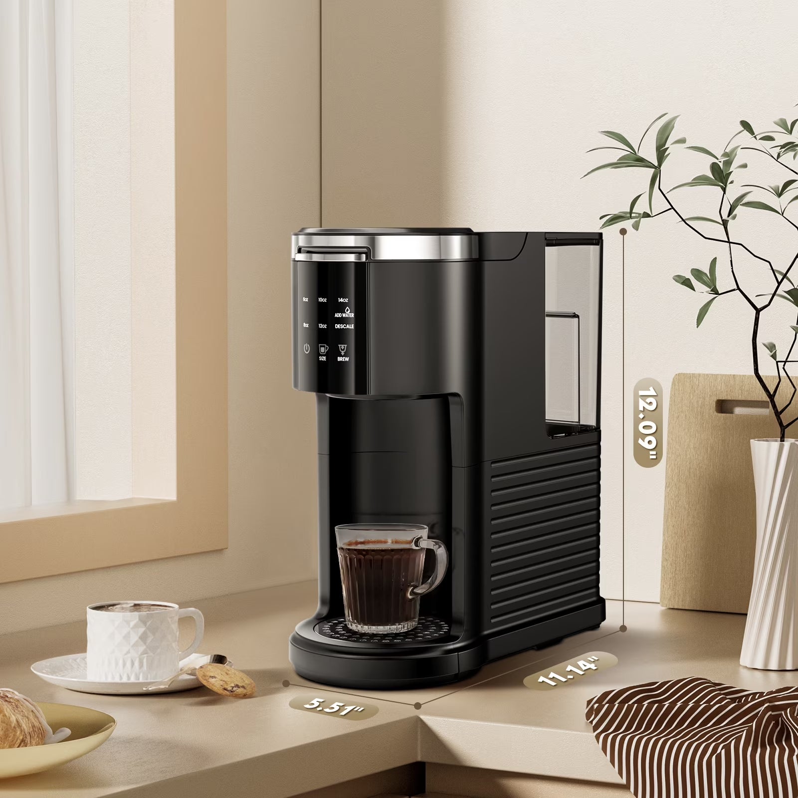 Coffee Maker 2-In-1 Single Serve Coffee Machine, for K-Cup Coffee Capsule Pod, Ground Coffee Powder Brewer, Black