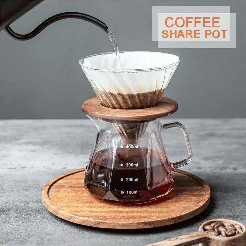 Diamond Fashion Design Glass Coffee Carafe Glass Coffee Server for Drip Coffee Maker,Coffee Pot with Lid,Pour over Coffee Filter