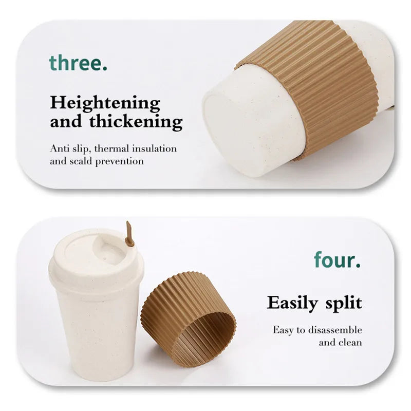 450ML Coffee Cups with Lids Wheat Straw Reusable Portable Coffee Cup Dishwasher Safe Coffee Mug Coffee Tea Travel Cups