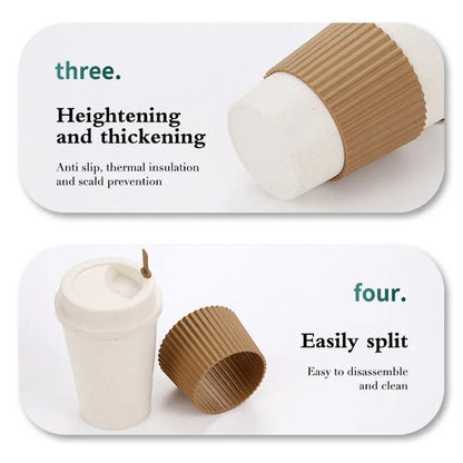 450ML Coffee Cups with Lids Wheat Straw Reusable Portable Coffee Cup Dishwasher Safe Coffee Mug Coffee Tea Travel Cups