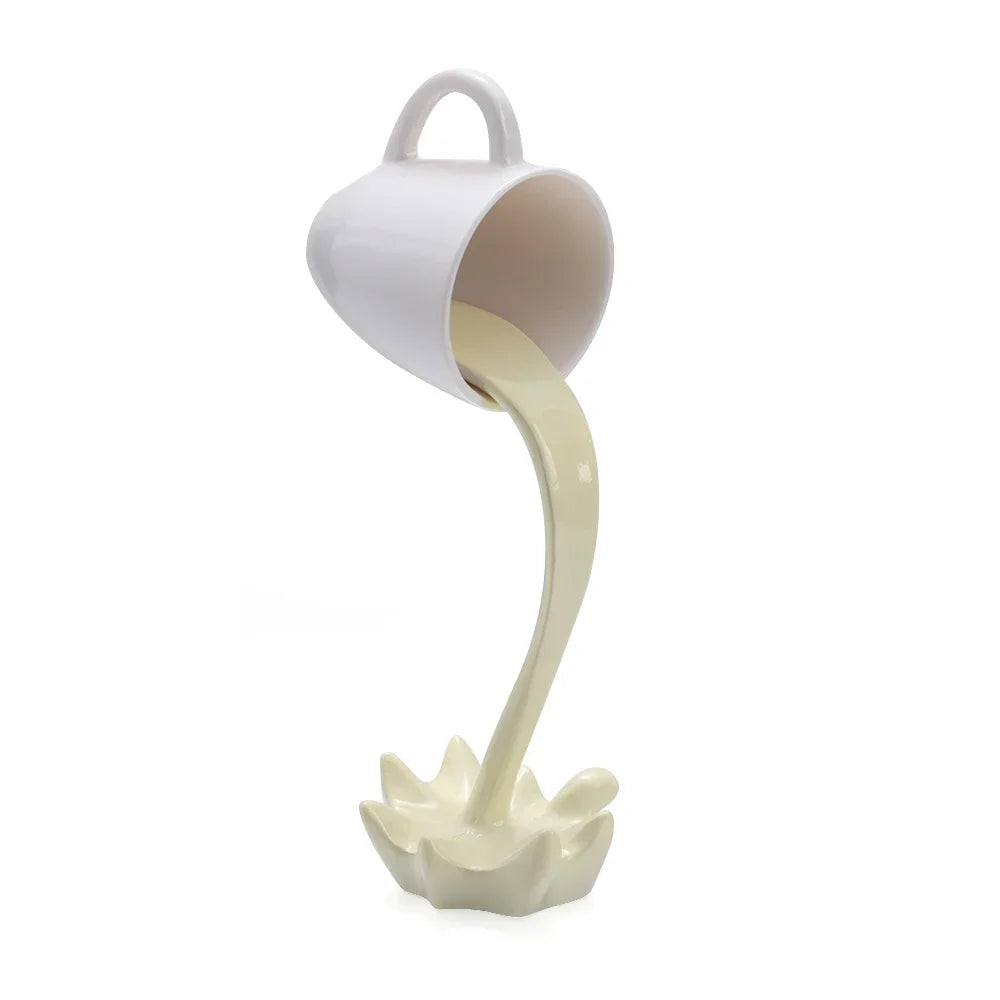 Floating Coffee Cup Sculpture Creative 3D Coffee Cup Design Pouring Liquid Coffee Mug Kitchen Home Decor Gift for Coffee Lover