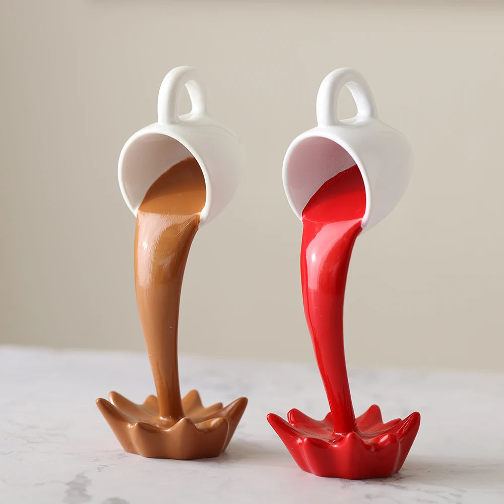 Floating Coffee Cup Sculpture Creative 3D Coffee Cup Design Pouring Liquid Coffee Mug Kitchen Home Decor Gift for Coffee Lover