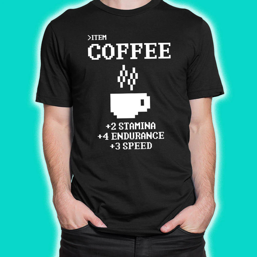 Coffee Shirt - 8 Bit Retro Style Coffee Shirt for Coffee Lovers, Great Coffee Gift