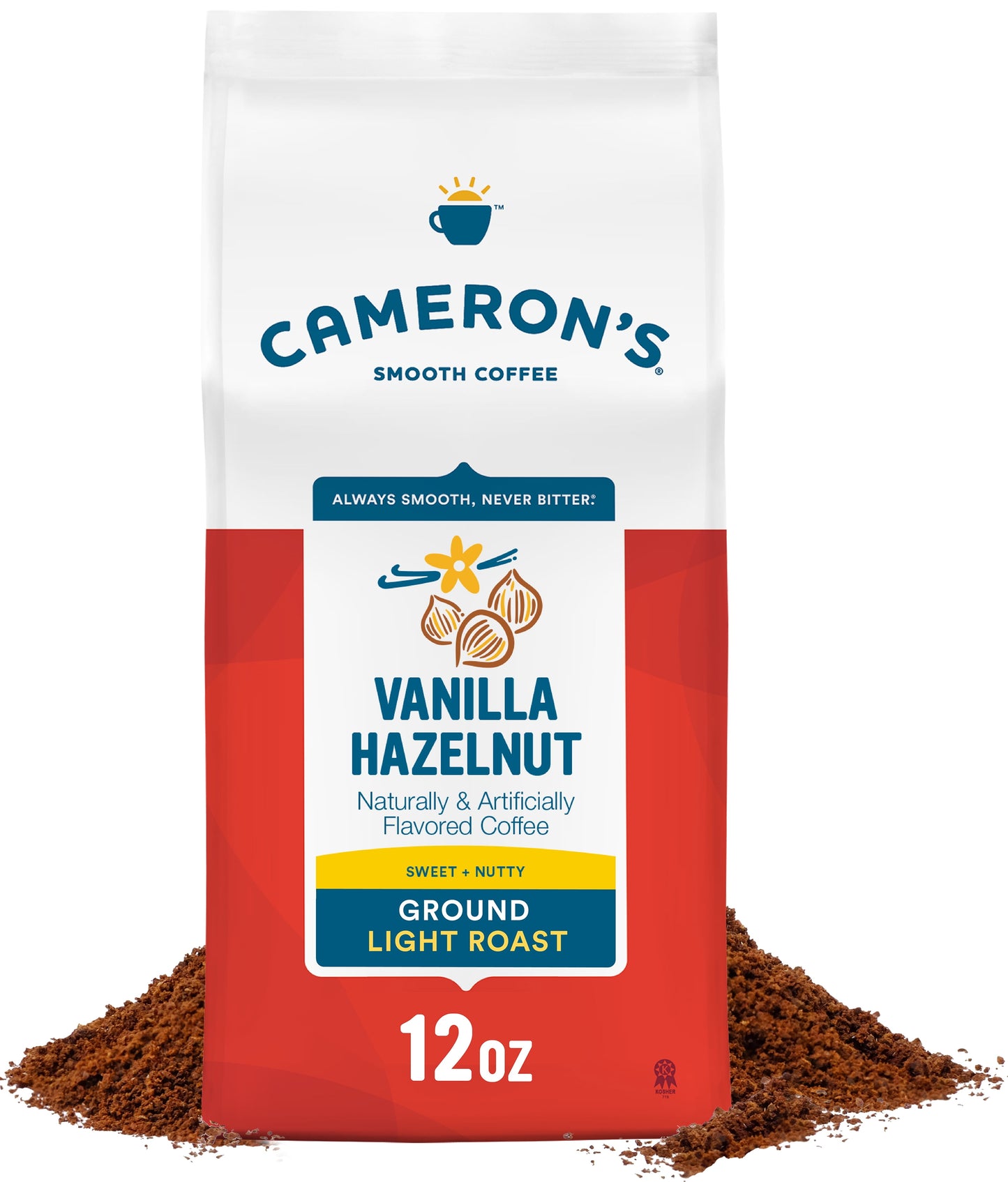 Flavored Vanilla Hazelnut Ground Coffee, Light Roast, 12 Oz, Naturally Caffeinated
