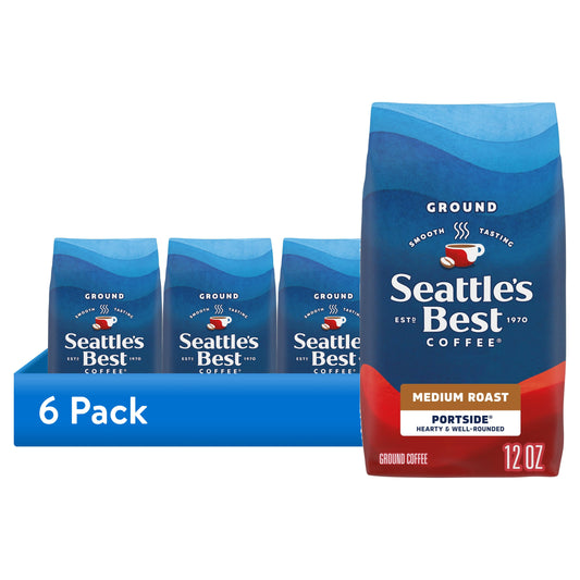 (6 Pack) Seattle’S Best Coffee, Portside, Medium Roast, Ground Coffee, 100% Arabica, 12 Oz