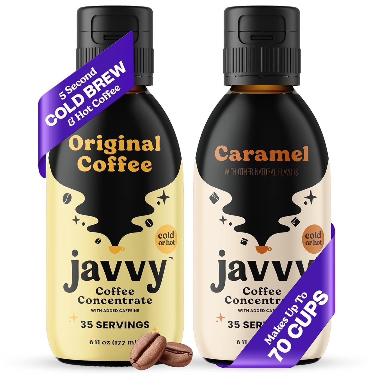 Javy Cold Brew Coffee Concentrate Bundle, 2 Flavor Original & Caramel Coffee Variety Pack, Ice & Cold Coffee Drinks in Seconds, Coffee Gifts, 12 Ounces