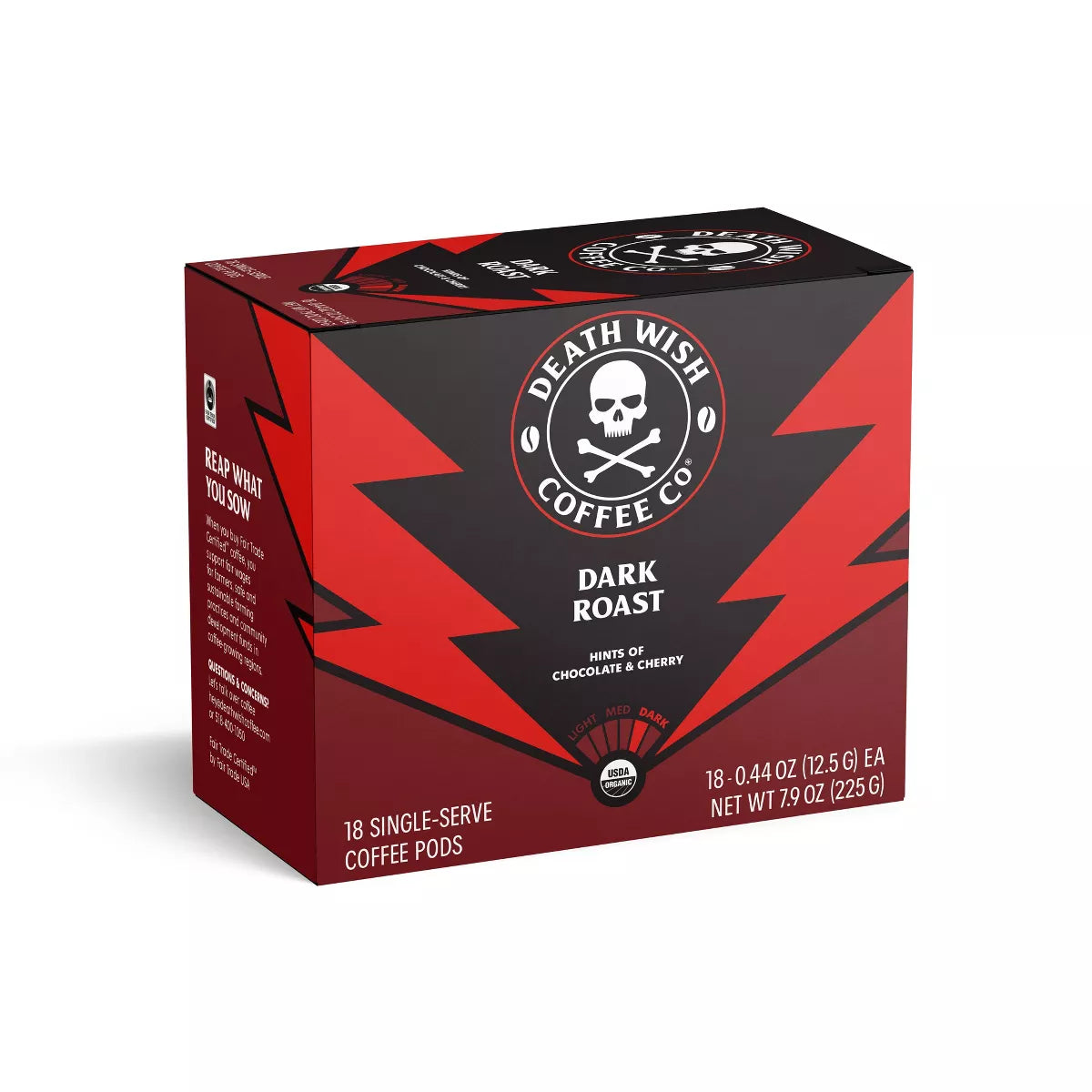Death Wish Coffee Organic and Fair Trade Dark Roast Single-Serve Coffee Pods 18Ct/7.9Oz