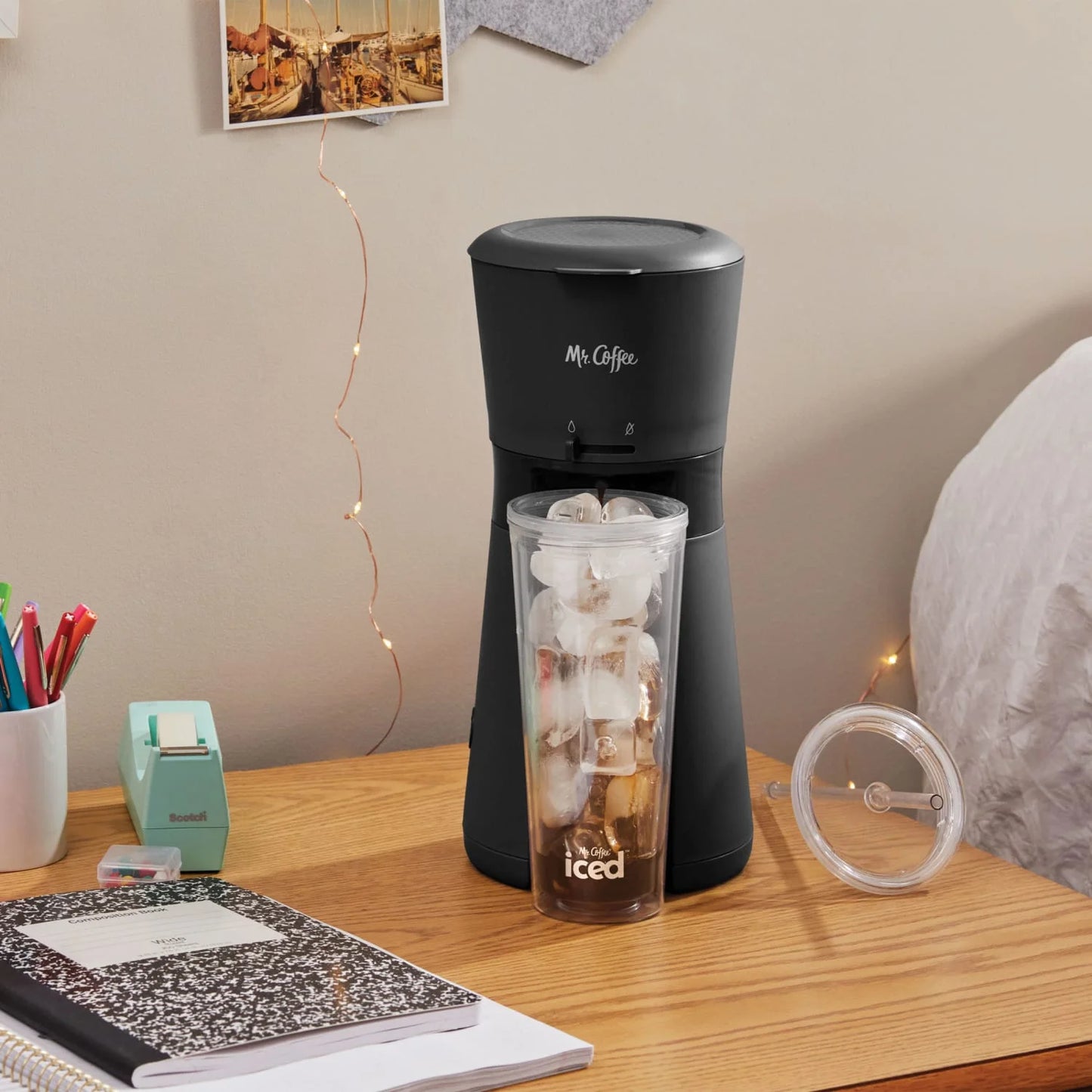 Iced Coffee Maker with Reusable Tumbler and Coffee Filter, Black