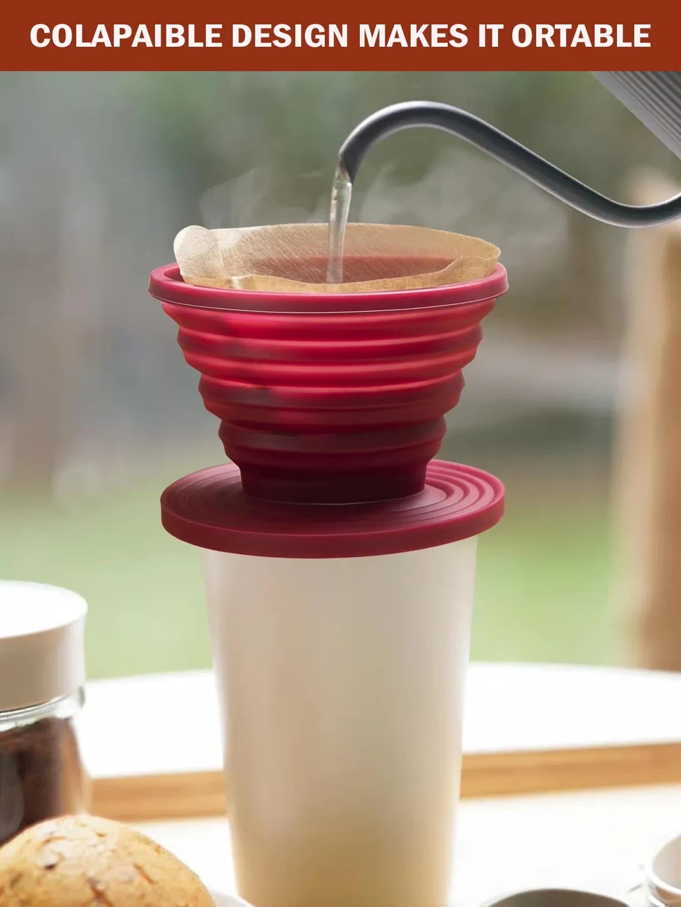 Collapsible Coffee Filter Rubber Coffee Maker Reusable Portable Camping Coffee Dripper for Hiking, Camping, Home, Office