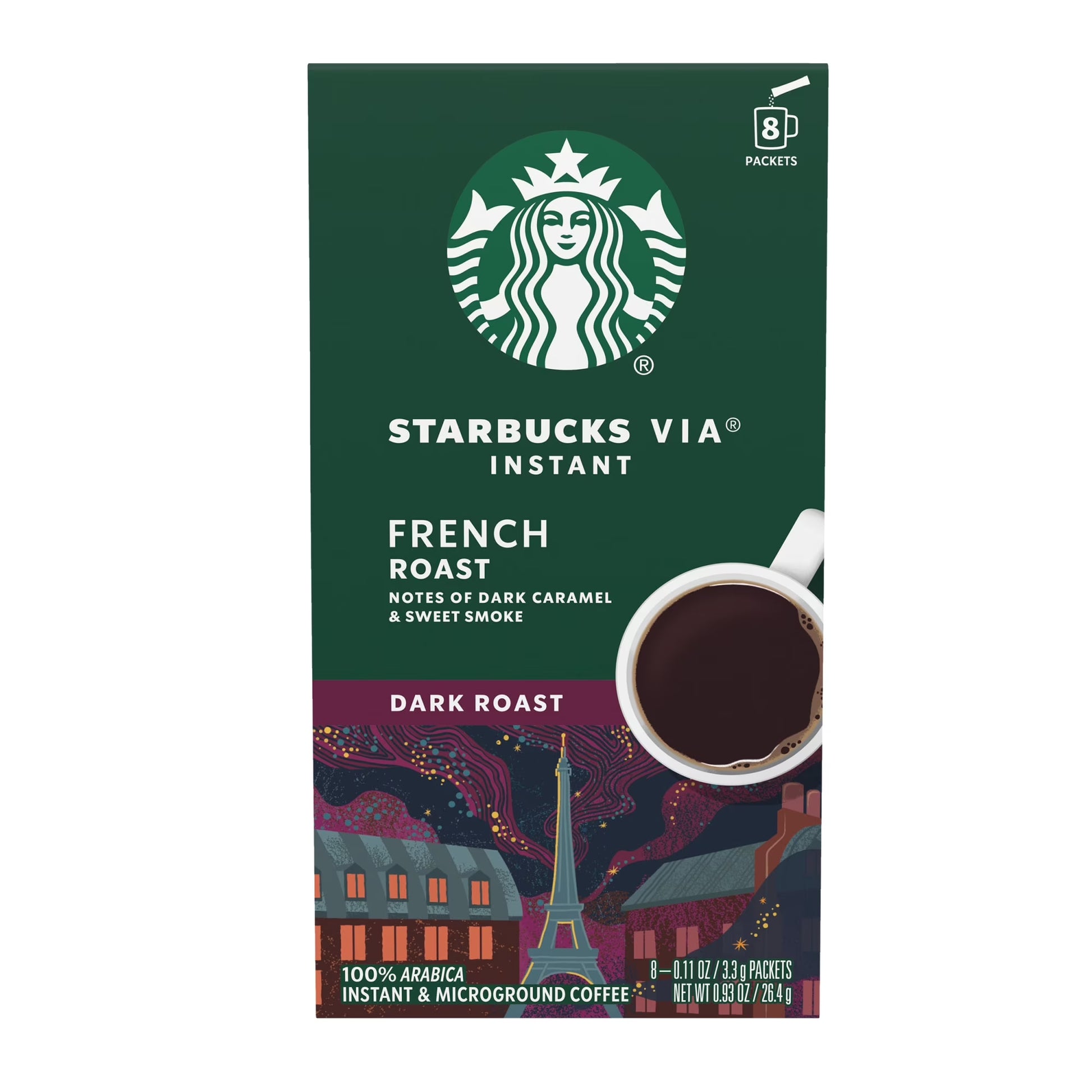 Starbucks via Instant French Roast, Instant Coffee, Dark Roast Coffee, 8 Packets