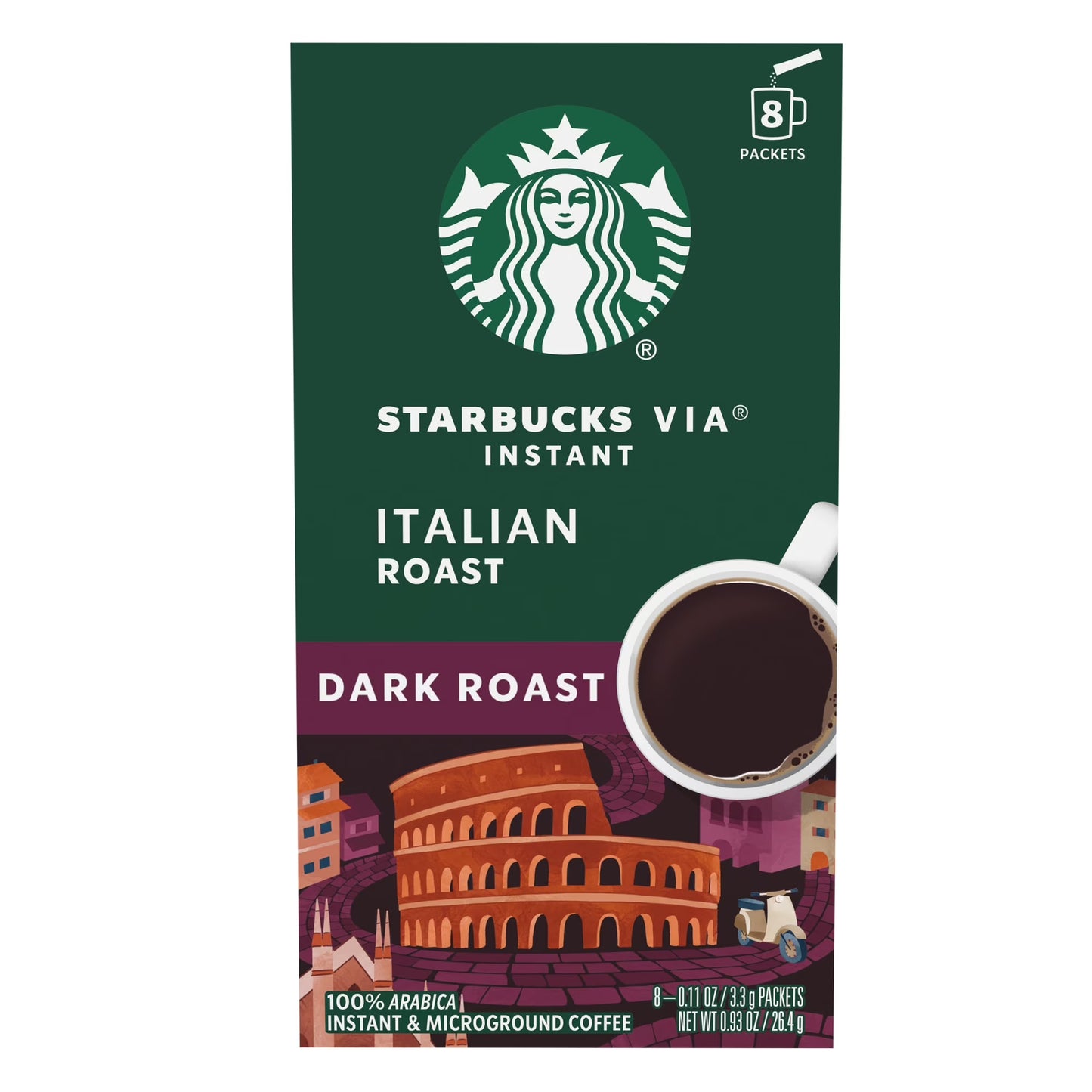 Starbucks via Instant Italian Roast, Instant Coffee, Dark Roast Coffee, 8 Packets