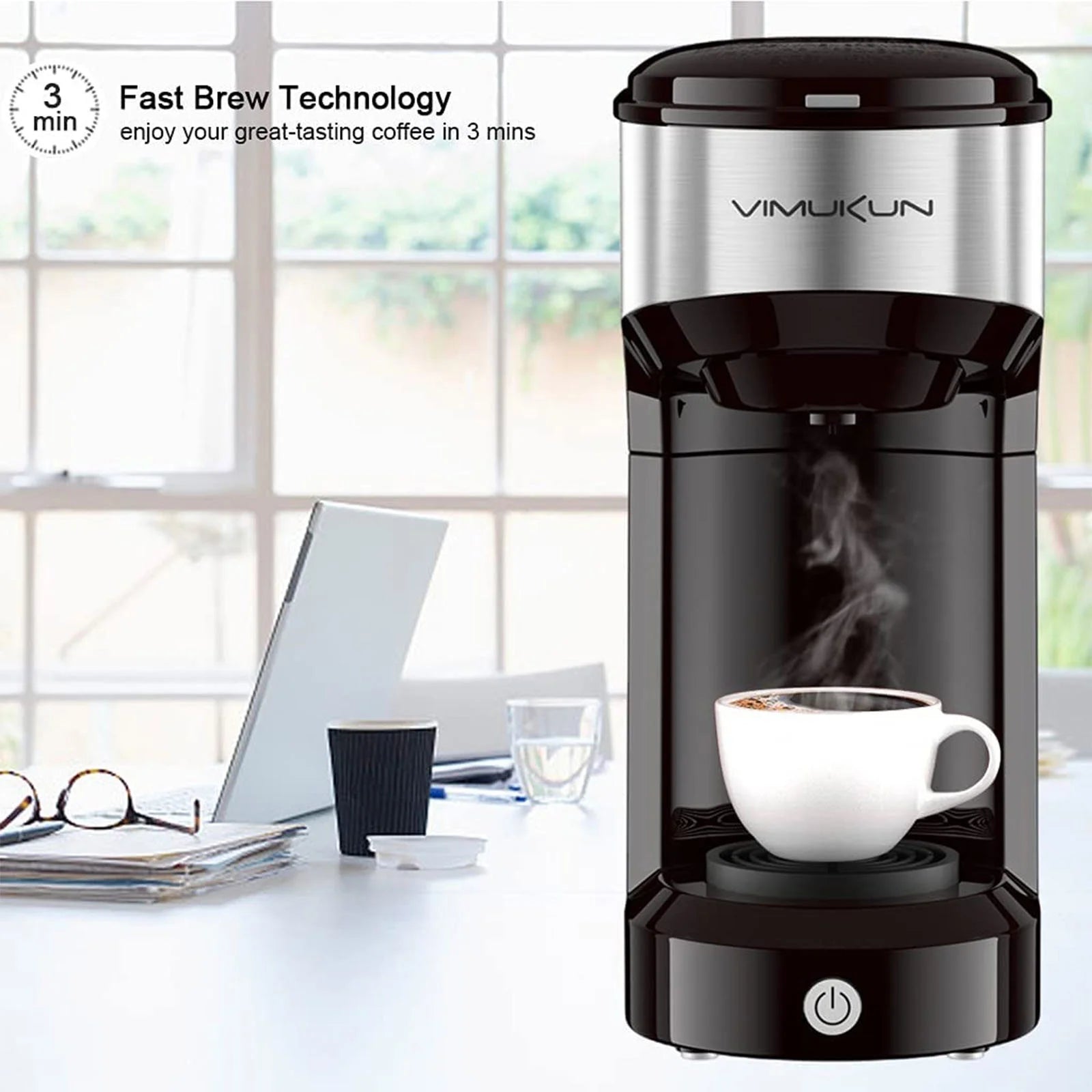 Coffee Maker, Single Serve Coffee Maker Machine 6 to 14 Oz with Permanent Filter, Compatible with K Cup Pod & Ground Coffee, Mini Size Black