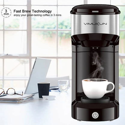 Coffee Maker, Single Serve Coffee Maker Machine 6 to 14 Oz with Permanent Filter, Compatible with K Cup Pod & Ground Coffee, Mini Size Green