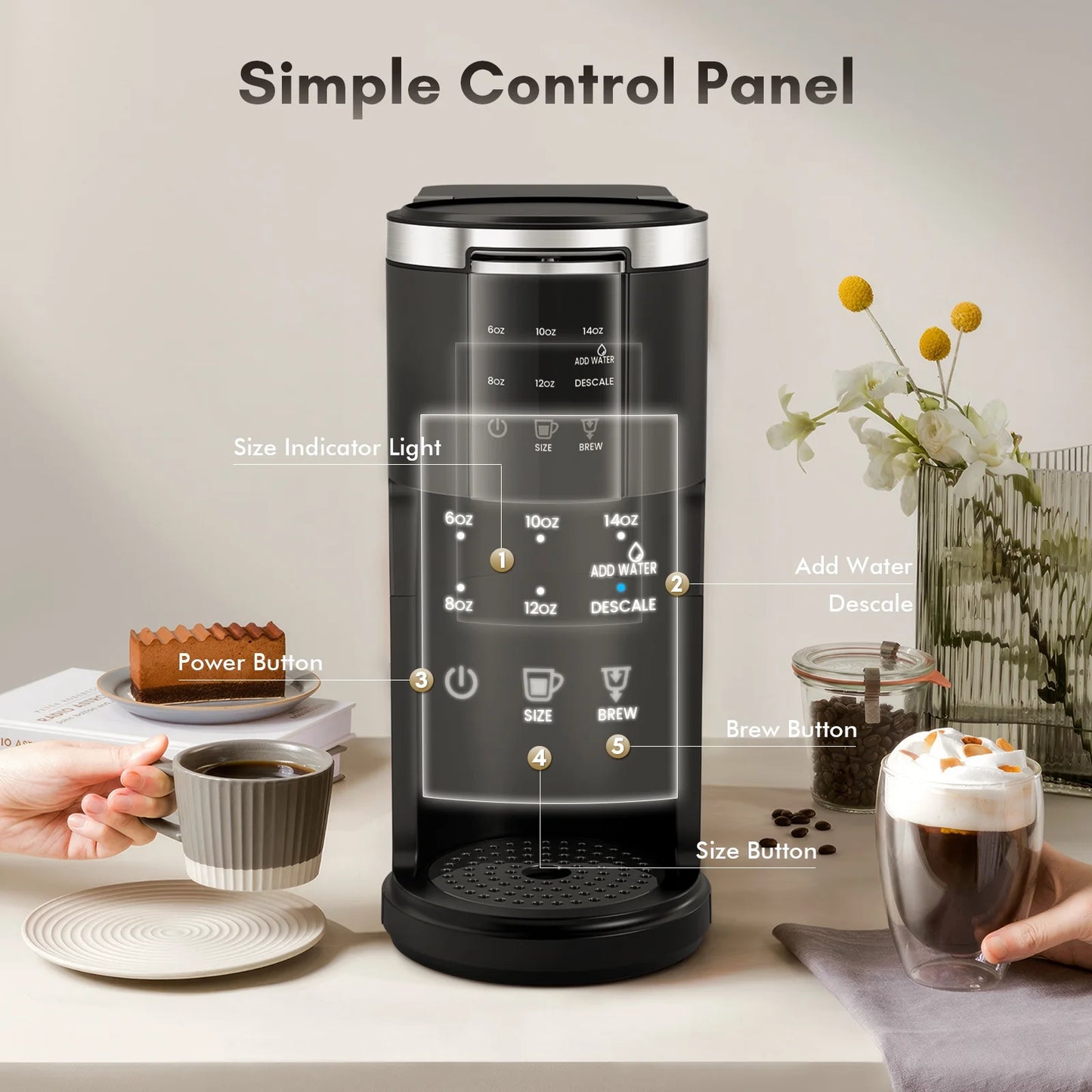Coffee Maker 2-In-1 Single Serve Coffee Machine, for K-Cup Coffee Capsule Pod, Ground Coffee Powder Brewer, Black