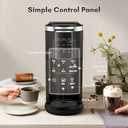 Coffee Maker 2-In-1 Single Serve Coffee Machine, for K-Cup Coffee Capsule Pod, Ground Coffee Powder Brewer, Black
