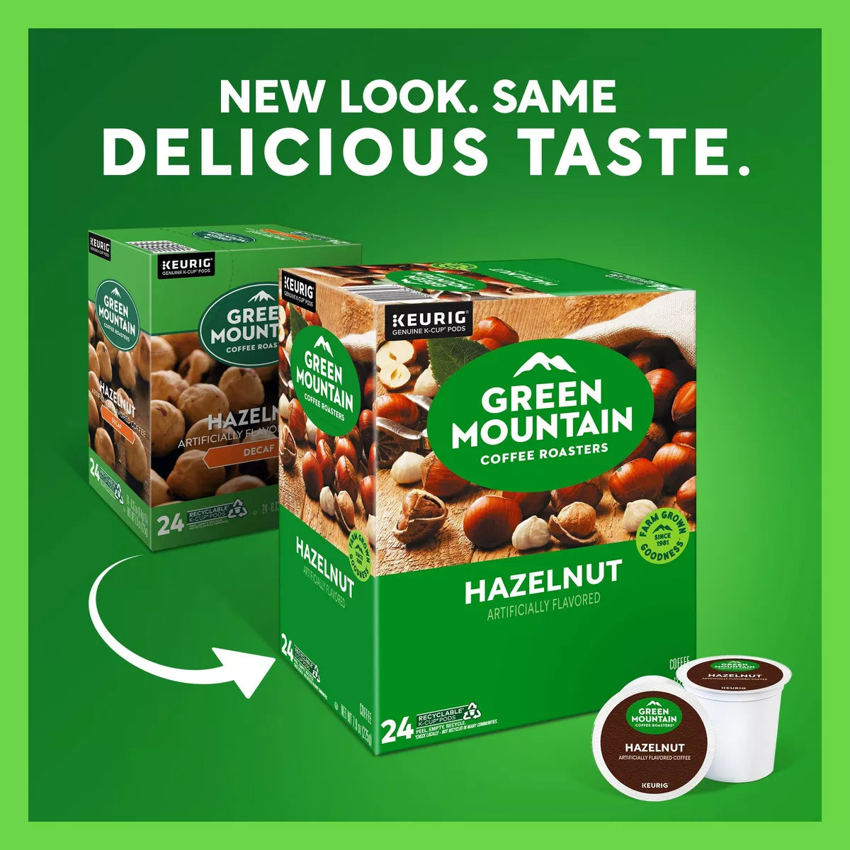 24Ct Green Mountain Coffee Hazelnut Keurig K-Cup Coffee Pods Flavored Coffee Light Roast
