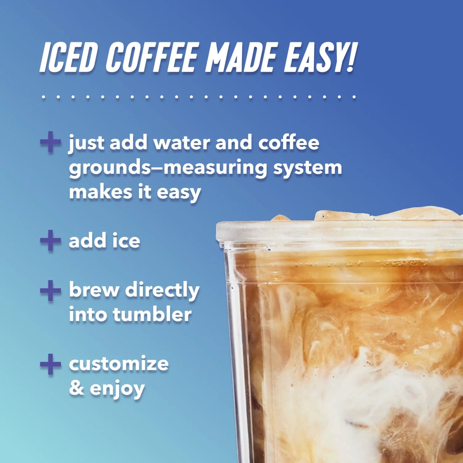 Iced Coffee Maker with Reusable Tumbler and Coffee Filter, Black