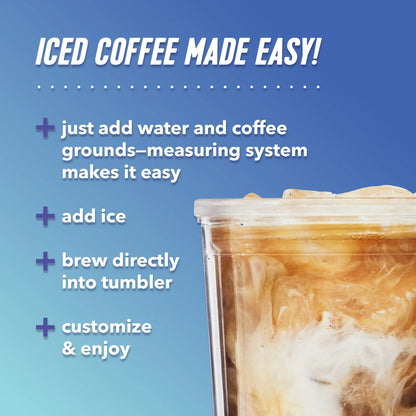 Iced Coffee Maker with Reusable Tumbler and Coffee Filter, Black