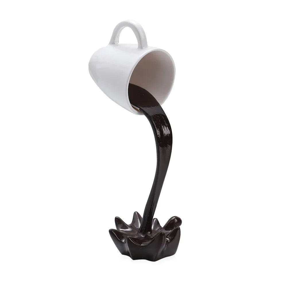 Floating Coffee Cup Sculpture Creative 3D Coffee Cup Design Pouring Liquid Coffee Mug Kitchen Home Decor Gift for Coffee Lover