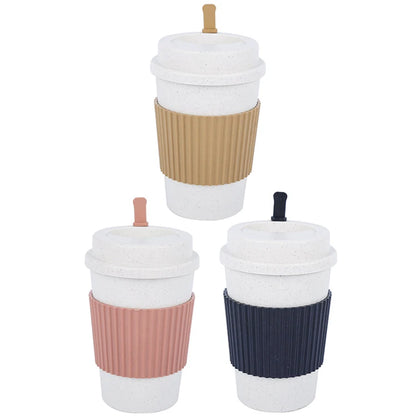450ML Coffee Cups with Lids Wheat Straw Reusable Portable Coffee Cup Dishwasher Safe Coffee Mug Coffee Tea Travel Cups