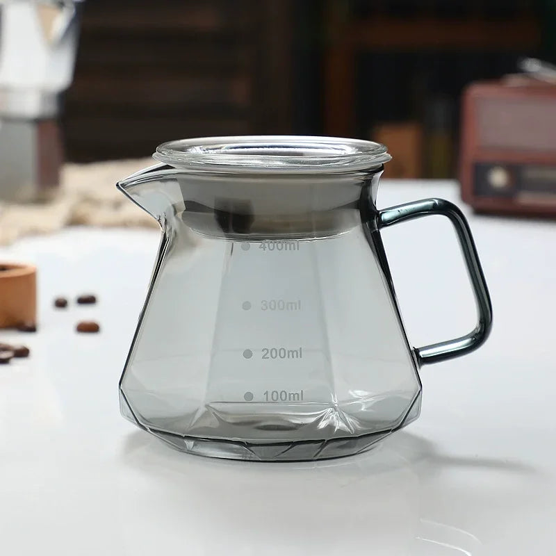 Diamond Fashion Design Glass Coffee Carafe Glass Coffee Server for Drip Coffee Maker,Coffee Pot with Lid,Pour over Coffee Filter