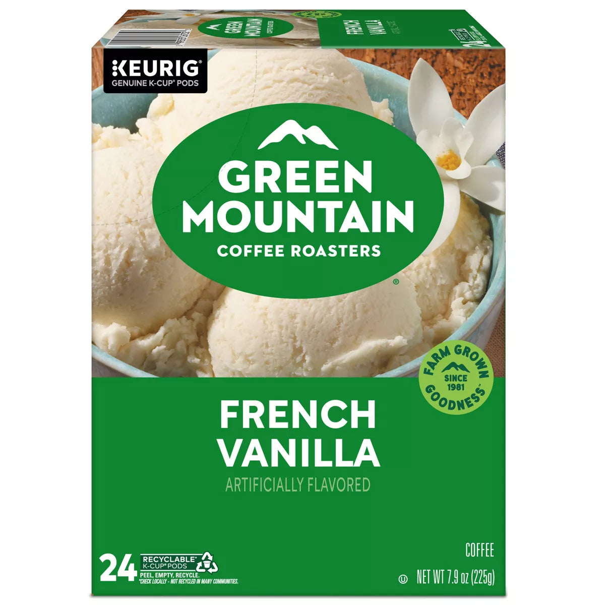 24Ct Green Mountain Coffee French Vanilla Keurig K-Cup Coffee Pods Flavored Coffee Light Roast