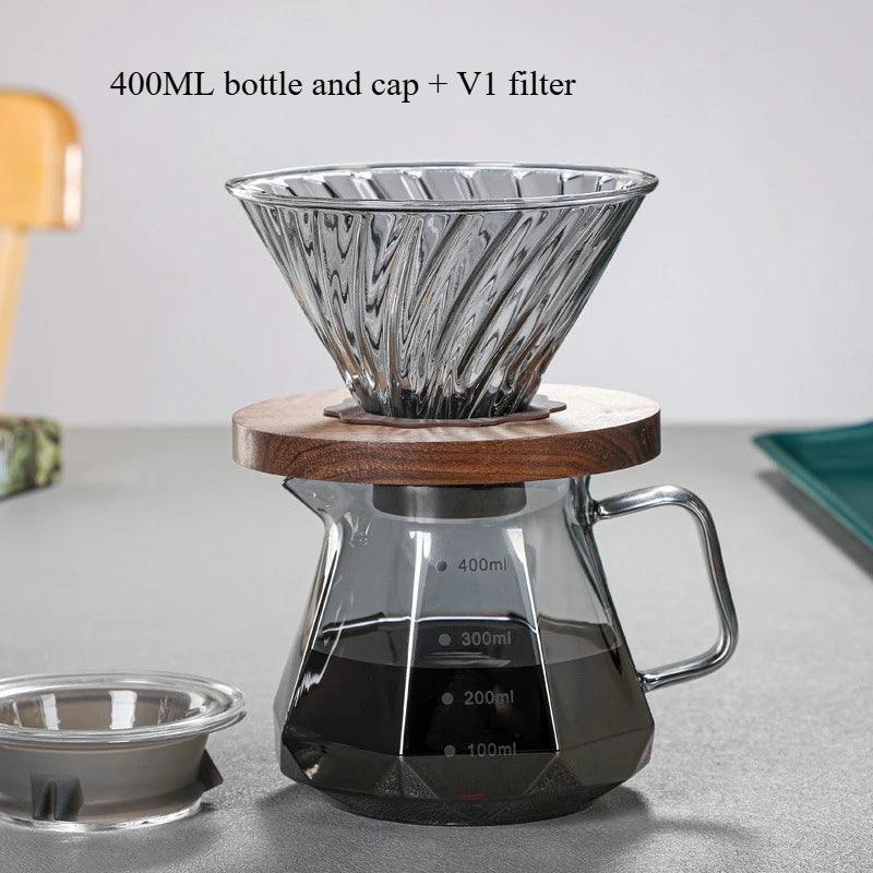 Diamond Fashion Design Glass Coffee Carafe Glass Coffee Server for Drip Coffee Maker,Coffee Pot with Lid,Pour over Coffee Filter