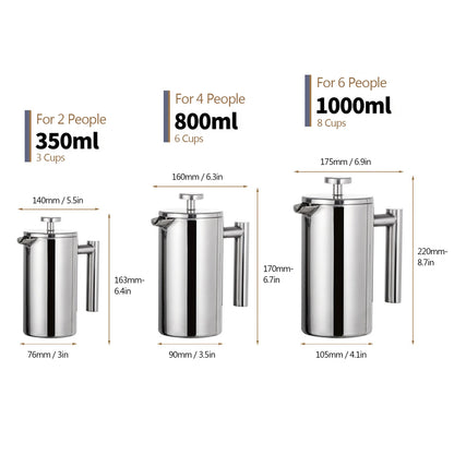 350Ml/800Ml/1000Ml French Press Coffee Maker Stainless Steel Double Walled Insulated Coffee Maker Pot Coffee Maker Coffee Pot