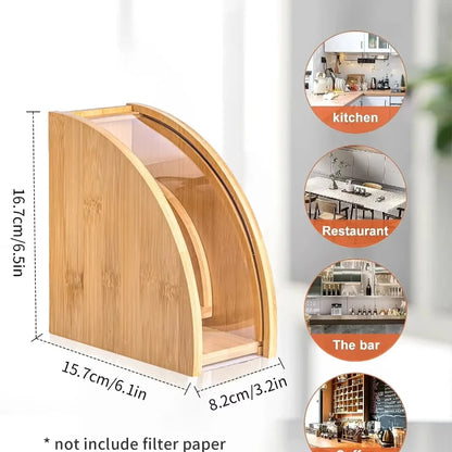 Bamboo Coffee Filter Holder Coffee Paper Storage Rack Renewable Stand Coffee Filter Paper Container Stand