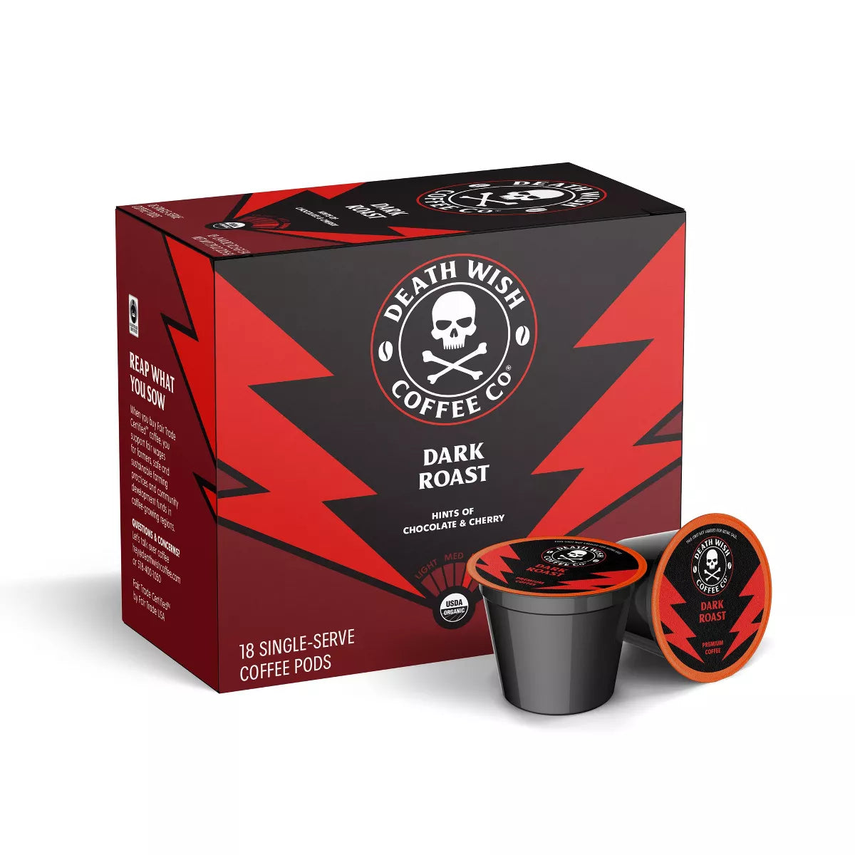 Death Wish Coffee Organic and Fair Trade Dark Roast Single-Serve Coffee Pods 18Ct/7.9Oz