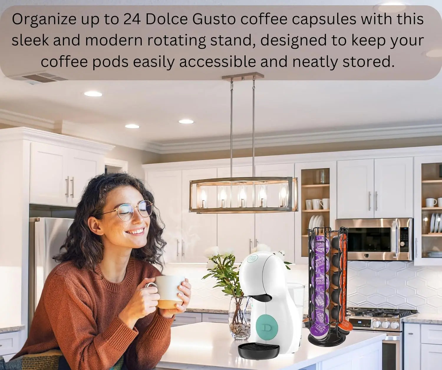 Coffee Capsule Holder Compatible with Dolce Gusto Pods (24Pcs) Coffee Pod Stands Rotating Coffee Pod Rack