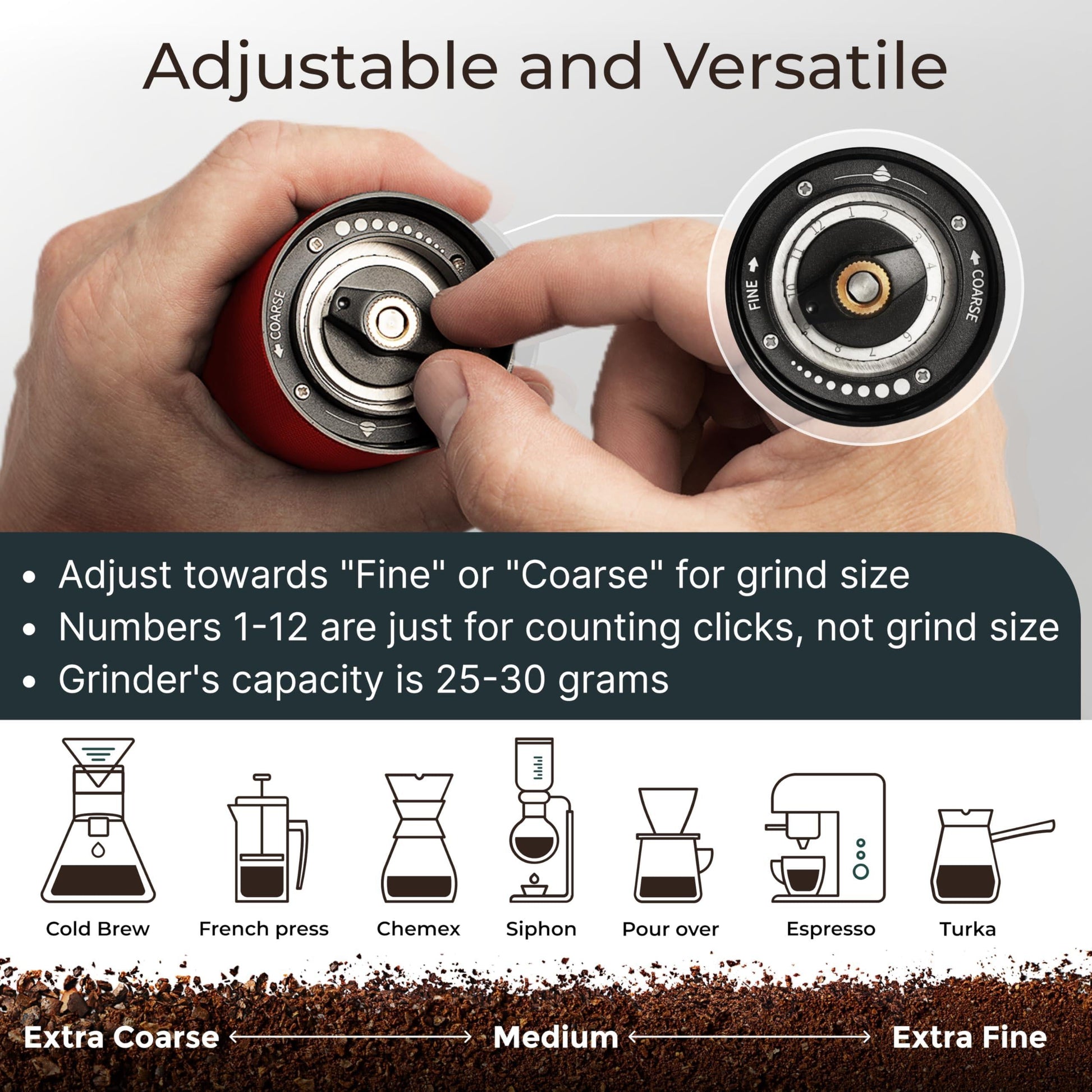 Manual Coffee Grinder Stainless Steel Conical Burr Red Coffee Grinder Manual