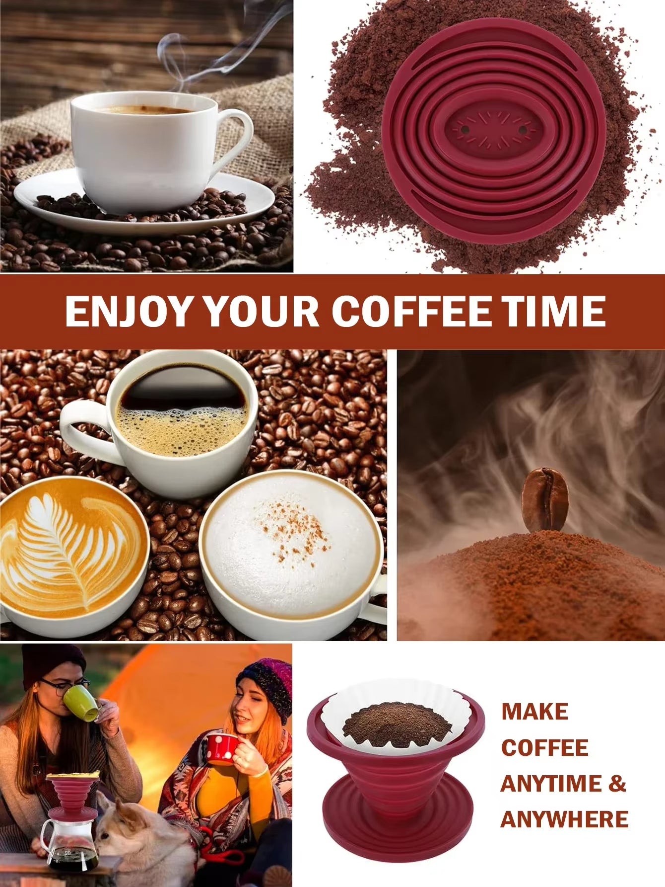 Collapsible Coffee Filter Rubber Coffee Maker Reusable Portable Camping Coffee Dripper for Hiking, Camping, Home, Office