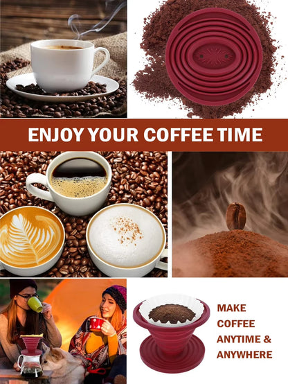 Collapsible Coffee Filter Rubber Coffee Maker Reusable Portable Camping Coffee Dripper for Hiking, Camping, Home, Office
