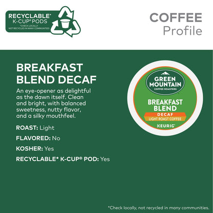 Green Mountain Coffee Roasters Breakfast Blend Decaf Coffee, Keurig Si