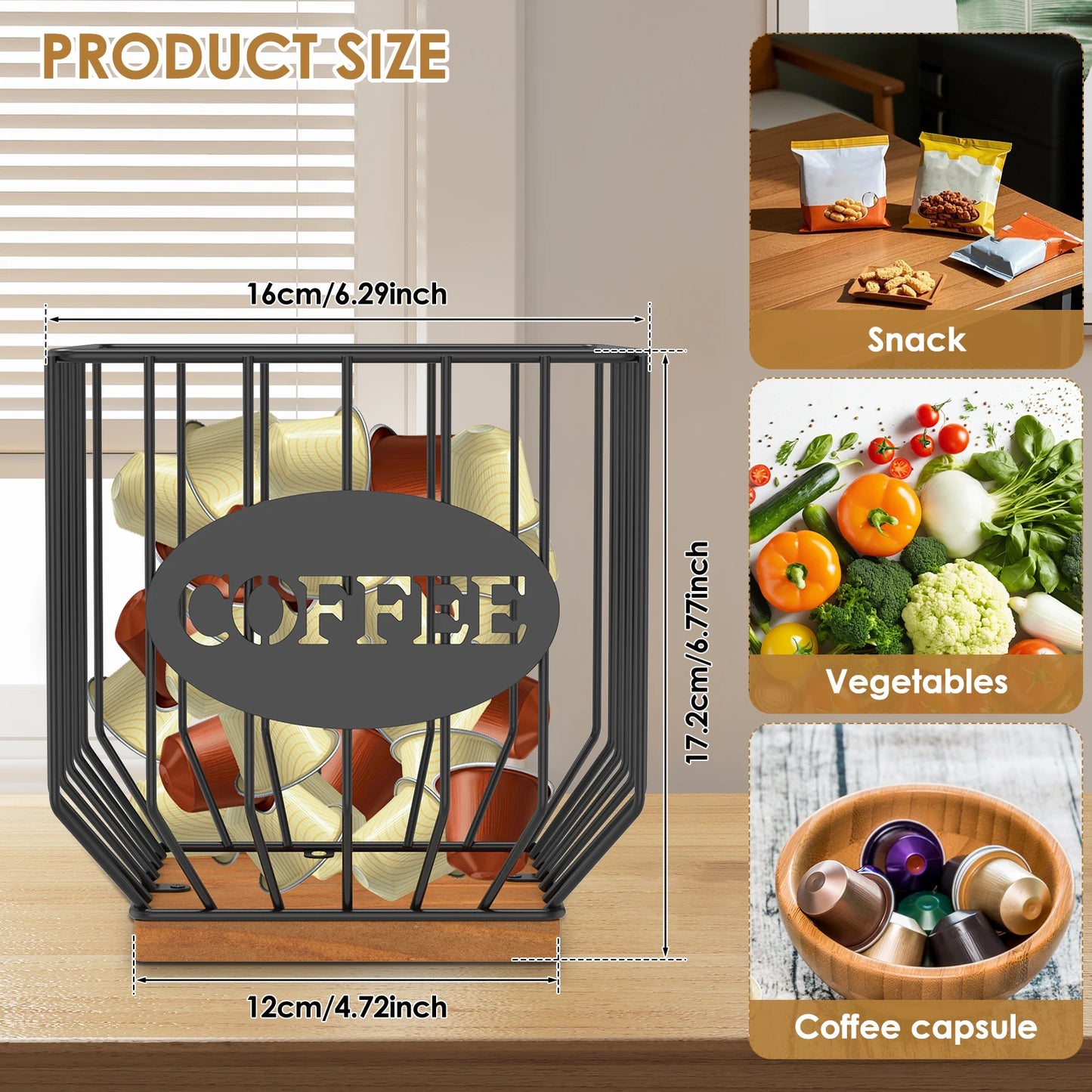 Coffee Pod Holder Storage Basket Large Capacity Coffee Organizer Solid Coffee Pod Storage Rack Home Office Coffee Accessory